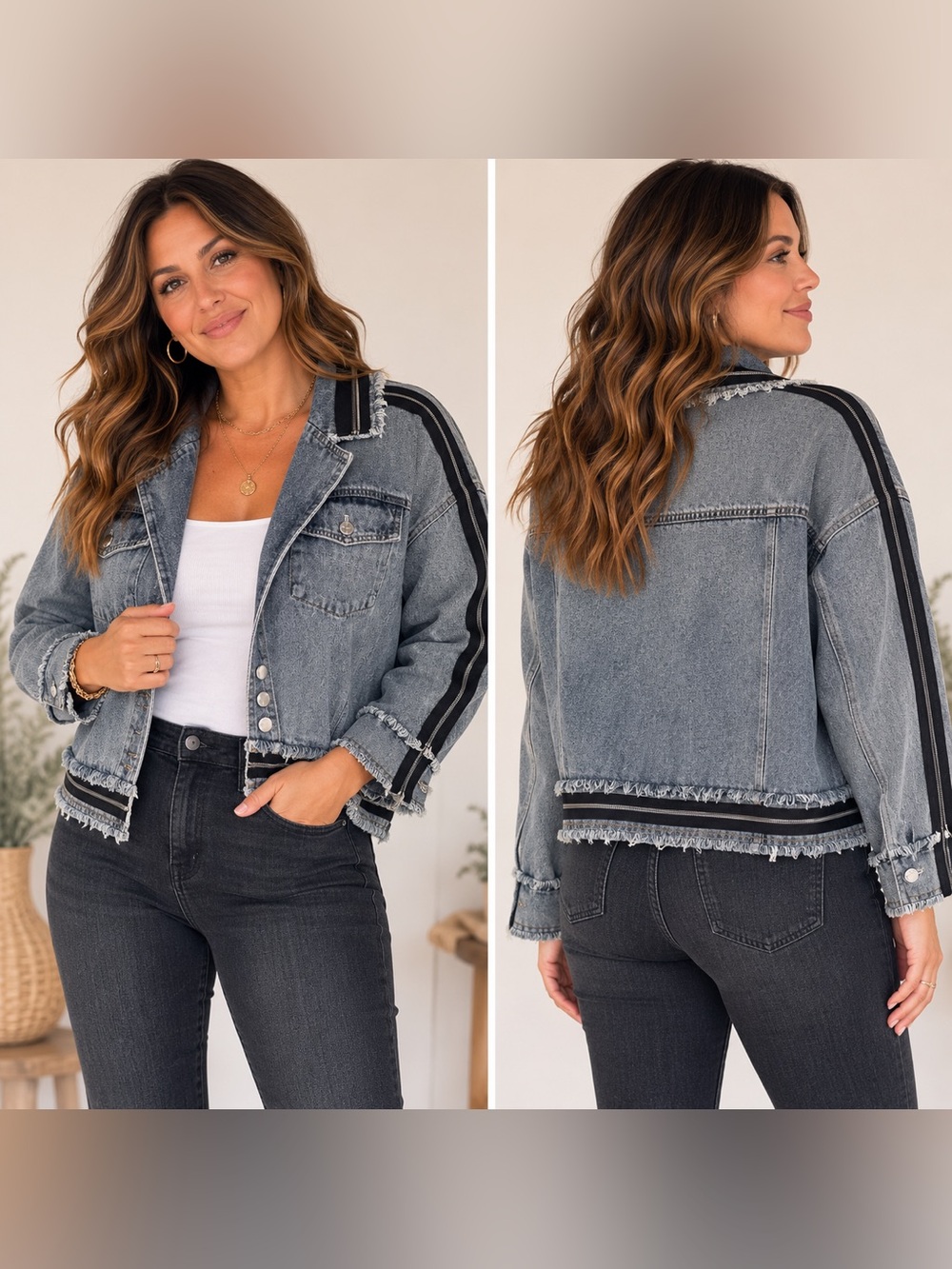 Fashion Nova Oversized Denim Jacket with Zip Sleeve Detail Size Large